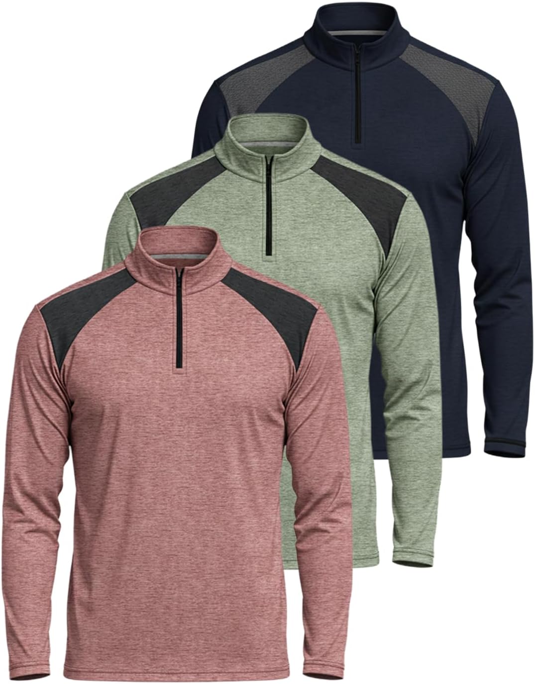 3 Pack: Men's Dry-Fit Active Quarter Zip Long Sleeve Athletic Performance Pullover (Available in Big & Tall)