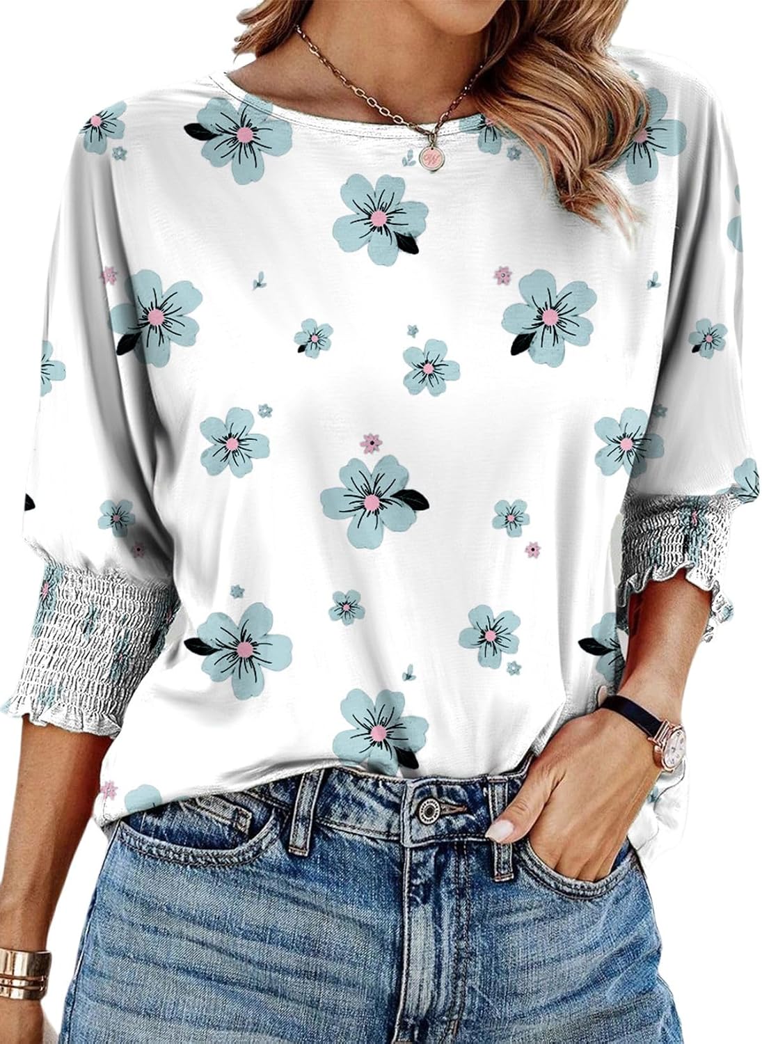Women's 2026 Fashion Tops 3/4 Sleeve T-Shirts Cute Crewneck Basic Business Tees Blouses