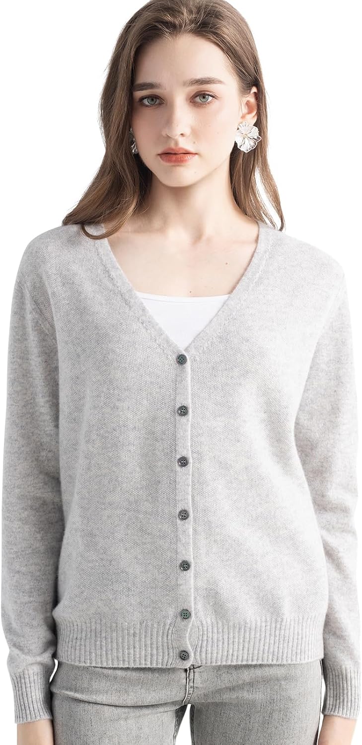 Women's 100% Pure Cashmere Cardigan V-Neck Long Sleeve 2025 Fall Winter Warm Soft Knit Cardigan Sweater