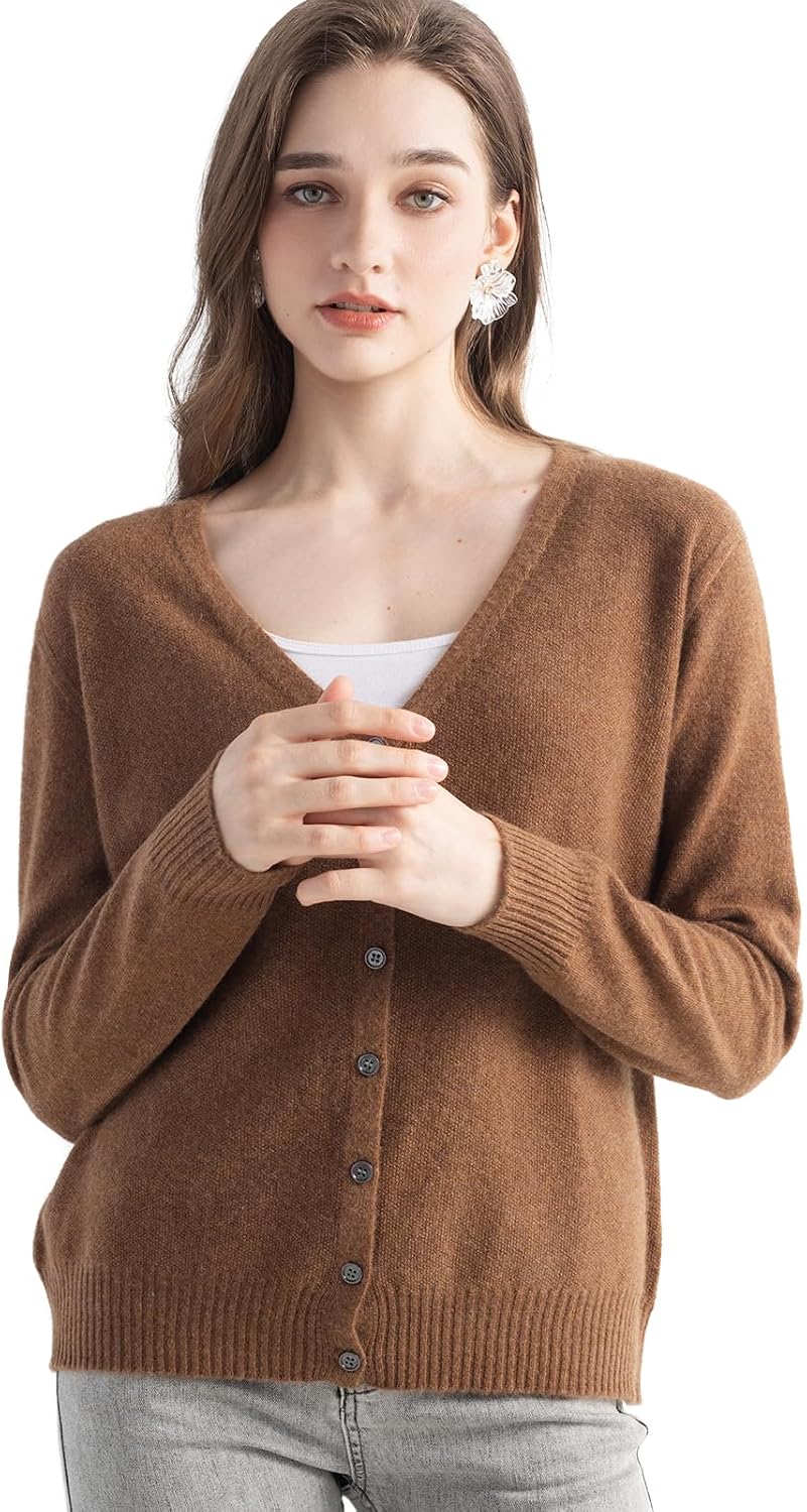 Women's 100% Pure Cashmere Cardigan V-Neck Long Sleeve 2025 Fall Winter Warm Soft Knit Cardigan Sweater