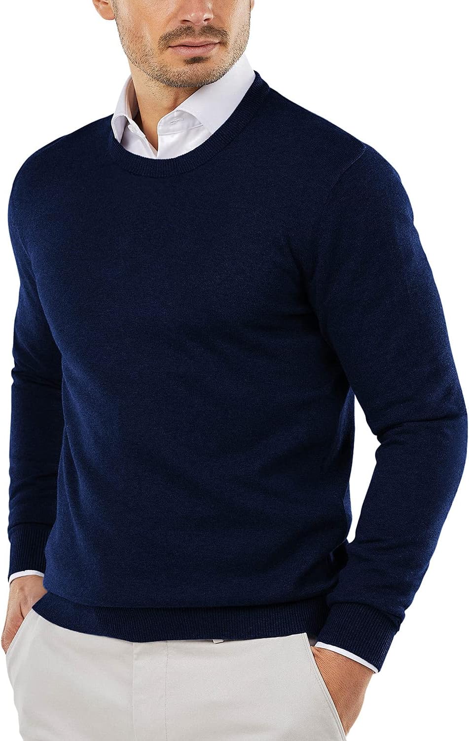 Men's Crewneck Sweaters Long Sleeve Dress Knit Sweater Lightweight Slim Fit Pullover Sweaters
