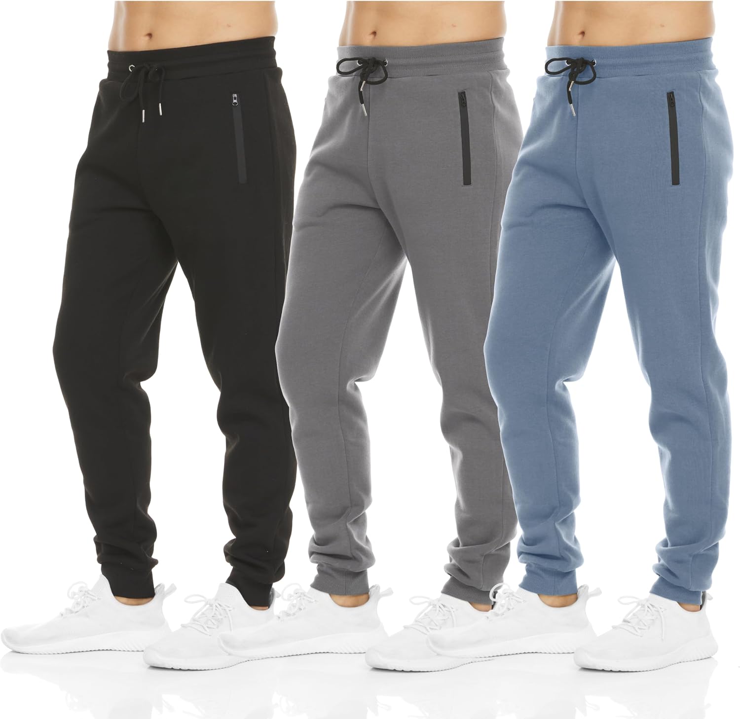  Mens Sweatpants 3 Pack Fleece Active Athletic Workout Jogger Sweatpants for Men with Zipper Pocket Size S-3XL