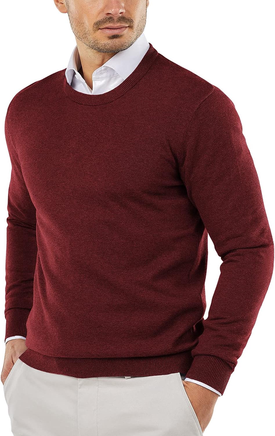 Men's Crewneck Sweaters Long Sleeve Dress Knit Sweater Lightweight Slim Fit Pullover Sweaters