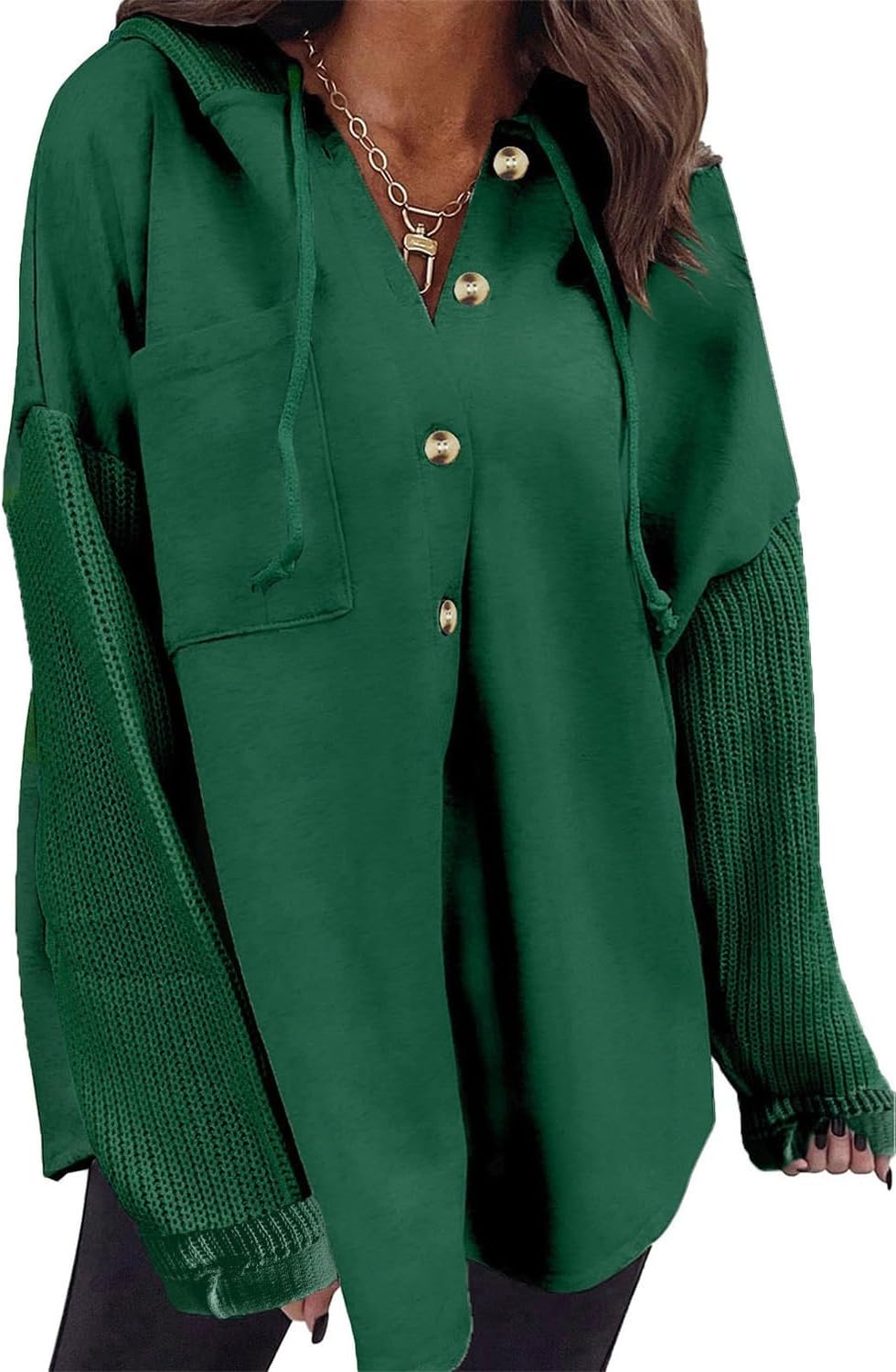 Women Oversized Hooded Sweatshirt Loose Fit Casual Button Hoodies with Pocket 2026