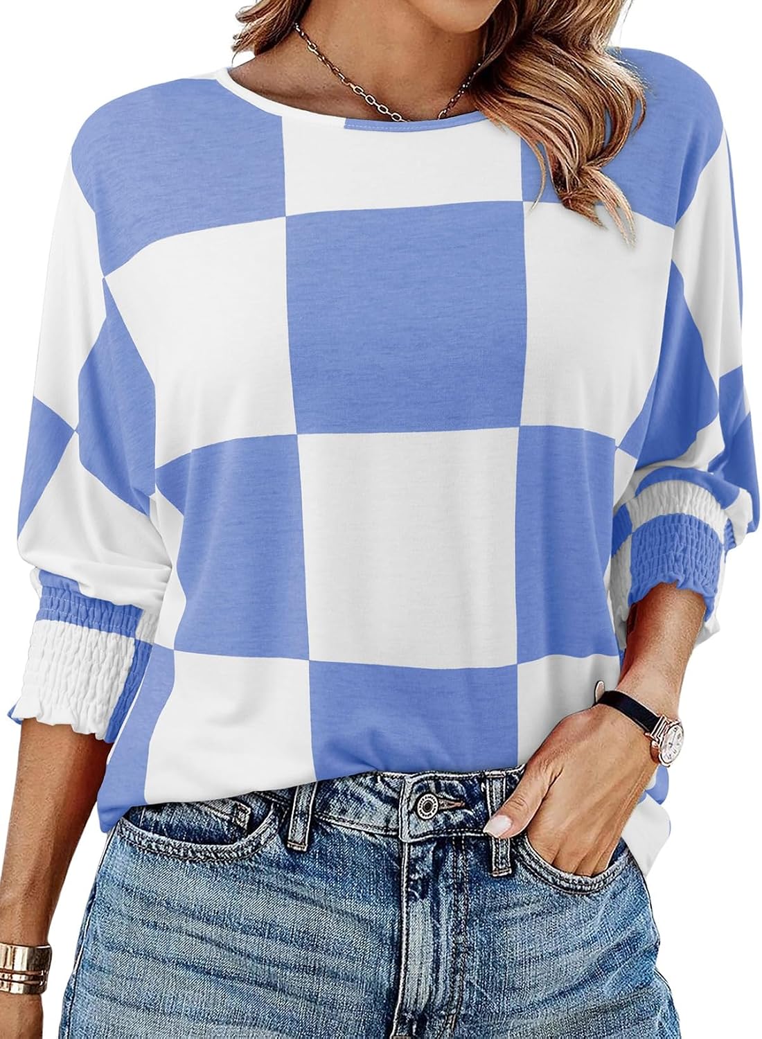 Women's 2026 Fashion Tops 3/4 Sleeve T-Shirts Cute Crewneck Basic Business Tees Blouses