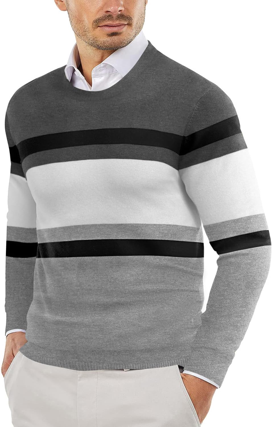 Men's Crewneck Sweaters Long Sleeve Dress Knit Sweater Lightweight Slim Fit Pullover Sweaters