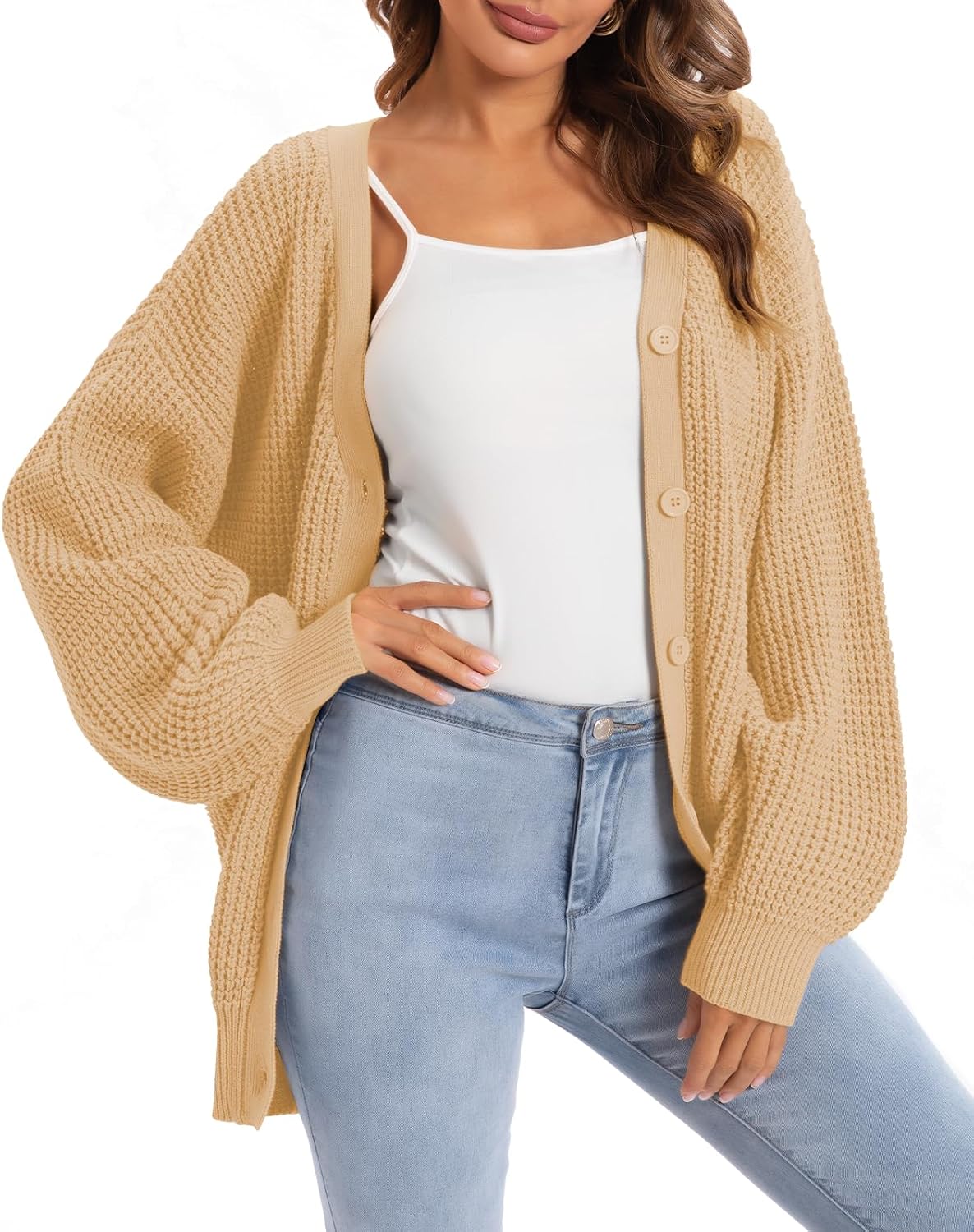 Women's Oversized 100% Cotton Cardigan Sweater | Button Down Open Front Knit Outerwear Layering Casual Everyday Office