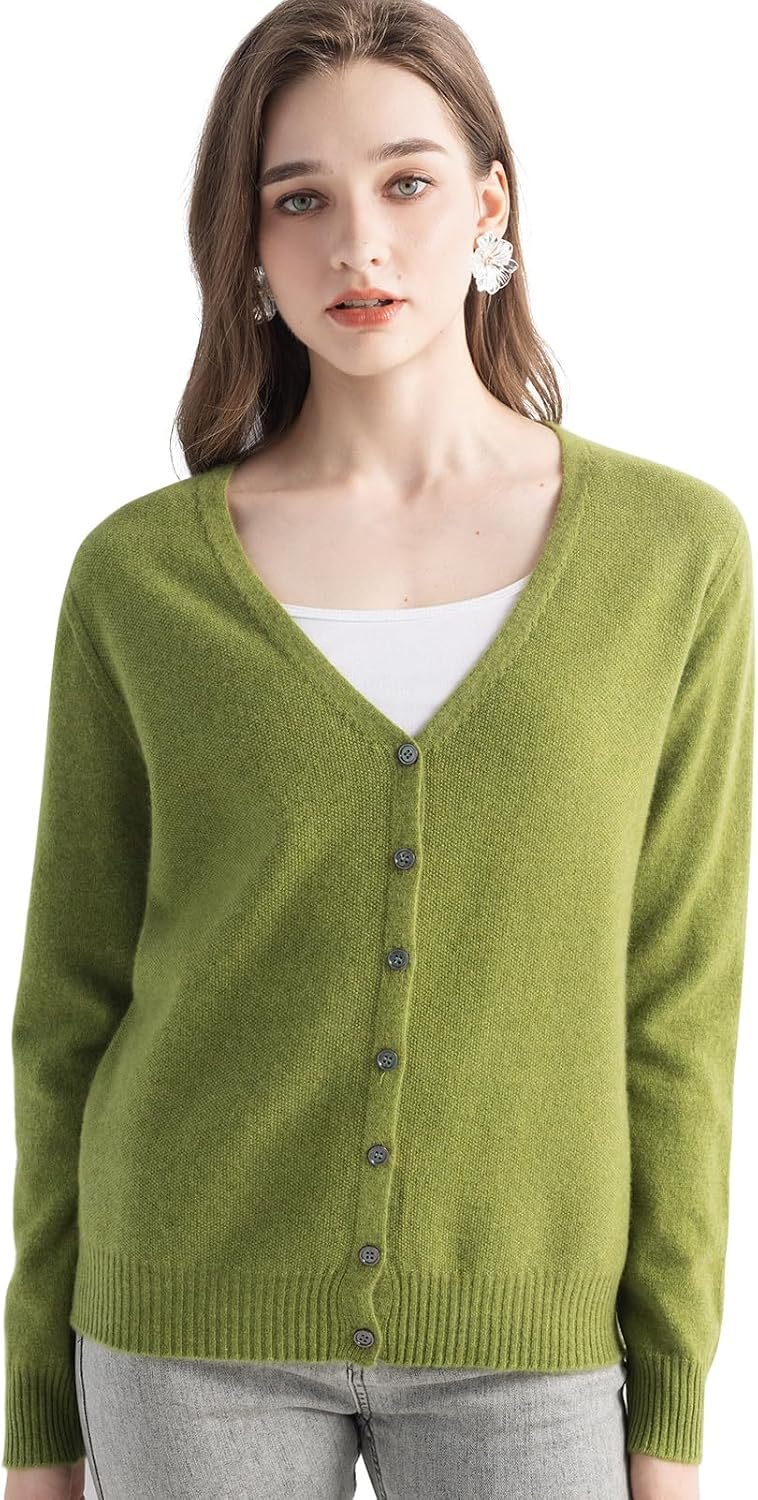 Women's 100% Pure Cashmere Cardigan V-Neck Long Sleeve 2025 Fall Winter Warm Soft Knit Cardigan Sweater