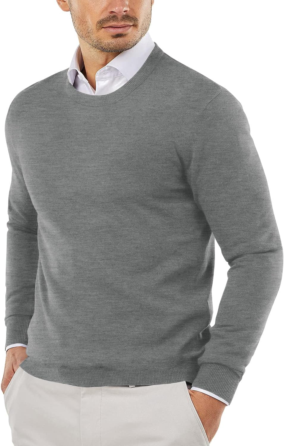 Men's Crewneck Sweaters Long Sleeve Dress Knit Sweater Lightweight Slim Fit Pullover Sweaters