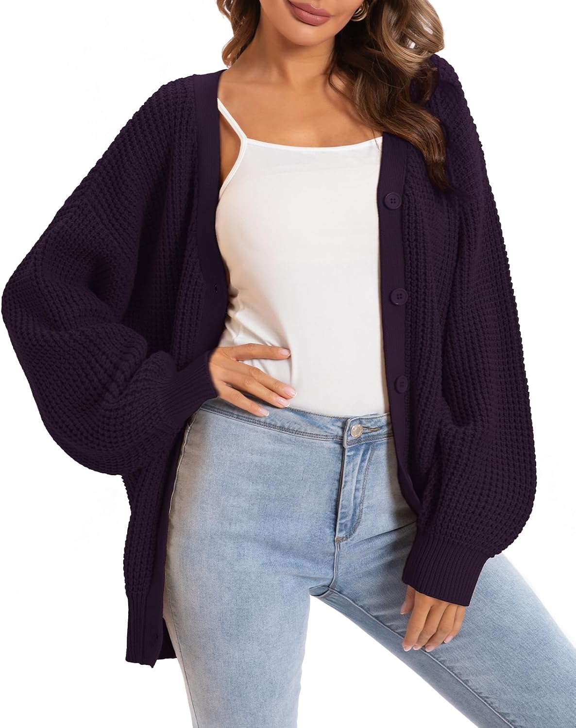 Women's Oversized 100% Cotton Cardigan Sweater | Button Down Open Front Knit Outerwear Layering Casual Everyday Office