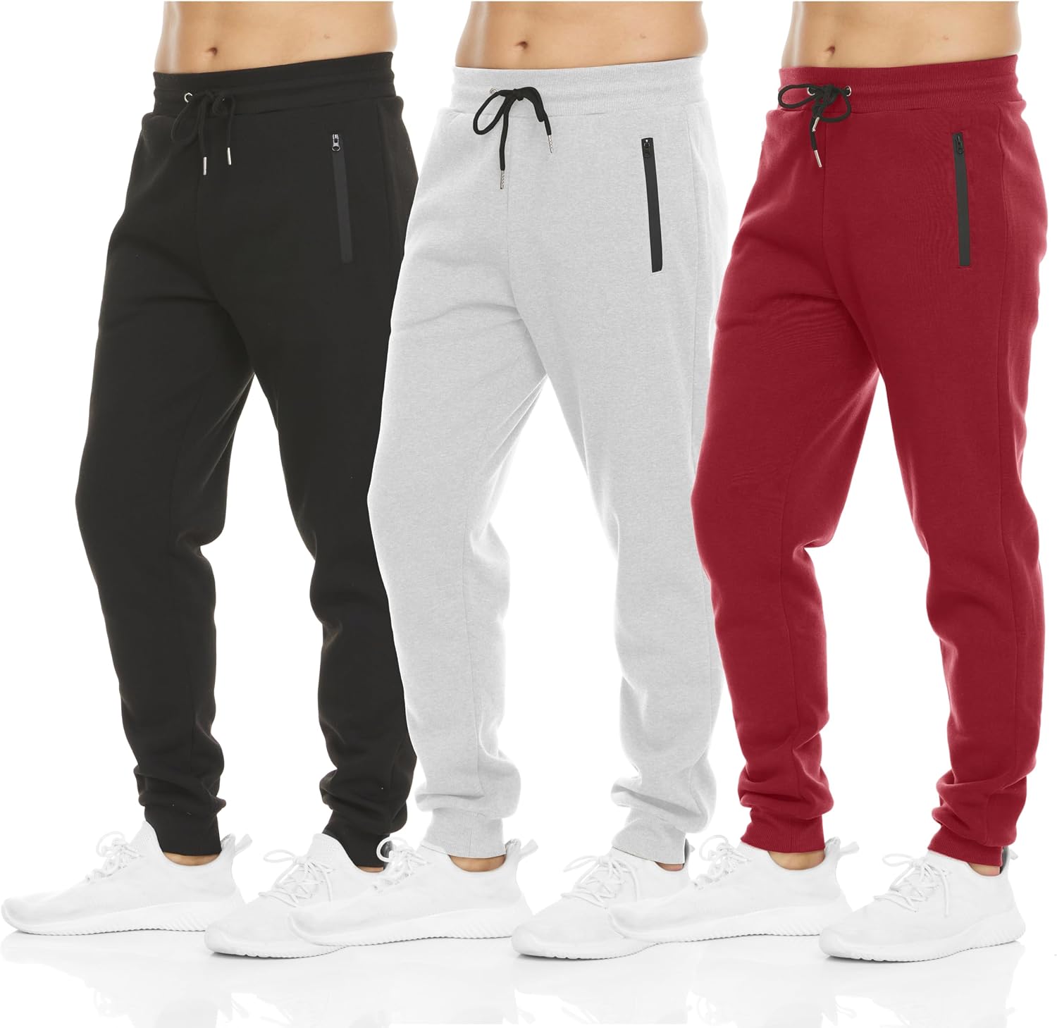  Mens Sweatpants 3 Pack Fleece Active Athletic Workout Jogger Sweatpants for Men with Zipper Pocket Size S-3XL