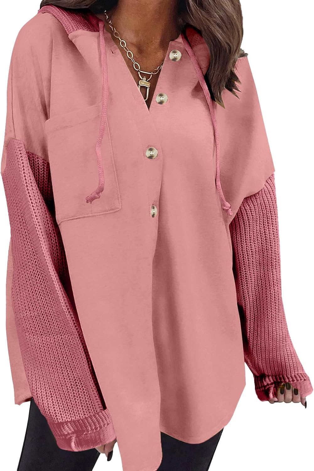 Women Oversized Hooded Sweatshirt Loose Fit Casual Button Hoodies with Pocket 2026
