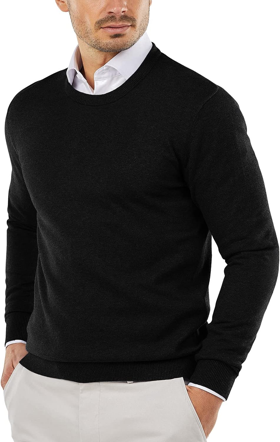 Men's Crewneck Sweaters Long Sleeve Dress Knit Sweater Lightweight Slim Fit Pullover Sweaters