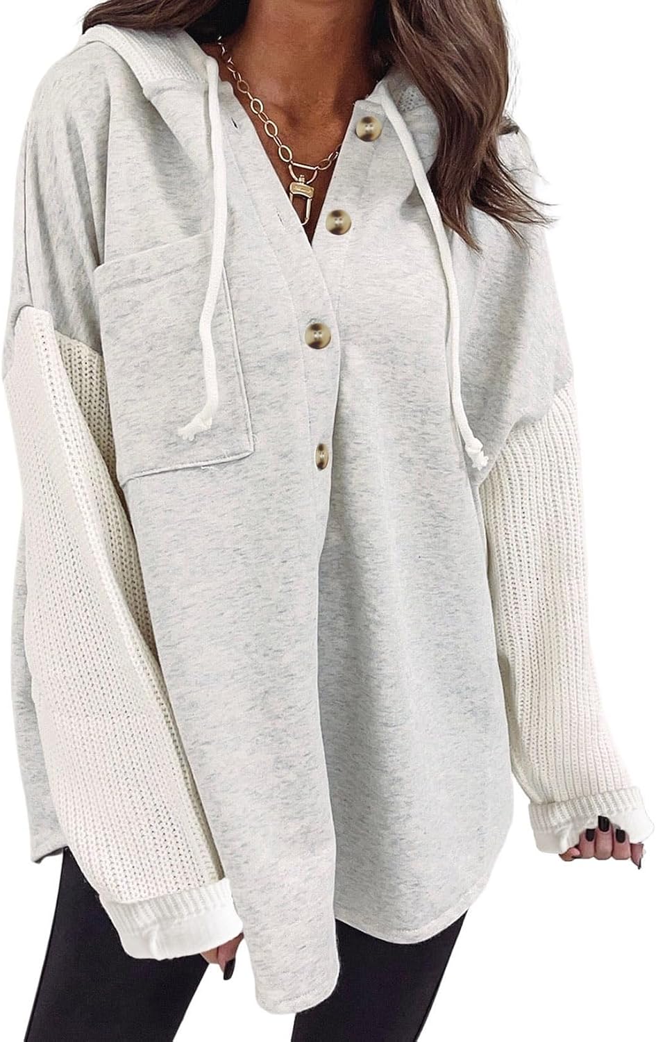 Women Oversized Hooded Sweatshirt Loose Fit Casual Button Hoodies with Pocket 2026