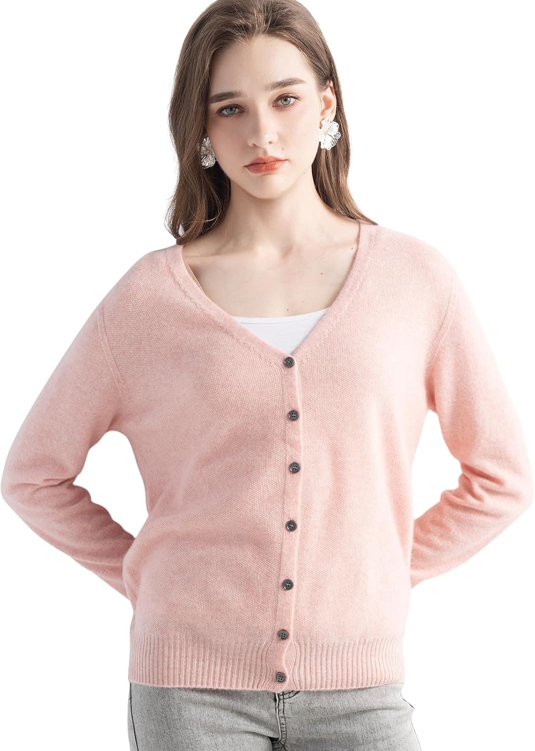 Women's 100% Pure Cashmere Cardigan V-Neck Long Sleeve 2025 Fall Winter Warm Soft Knit Cardigan Sweater