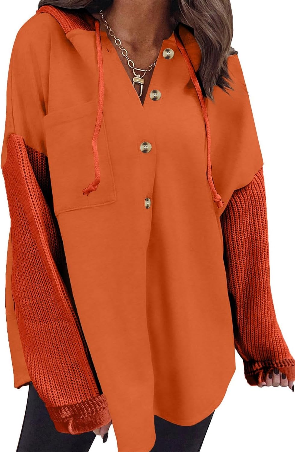 Women Oversized Hooded Sweatshirt Loose Fit Casual Button Hoodies with Pocket 2026