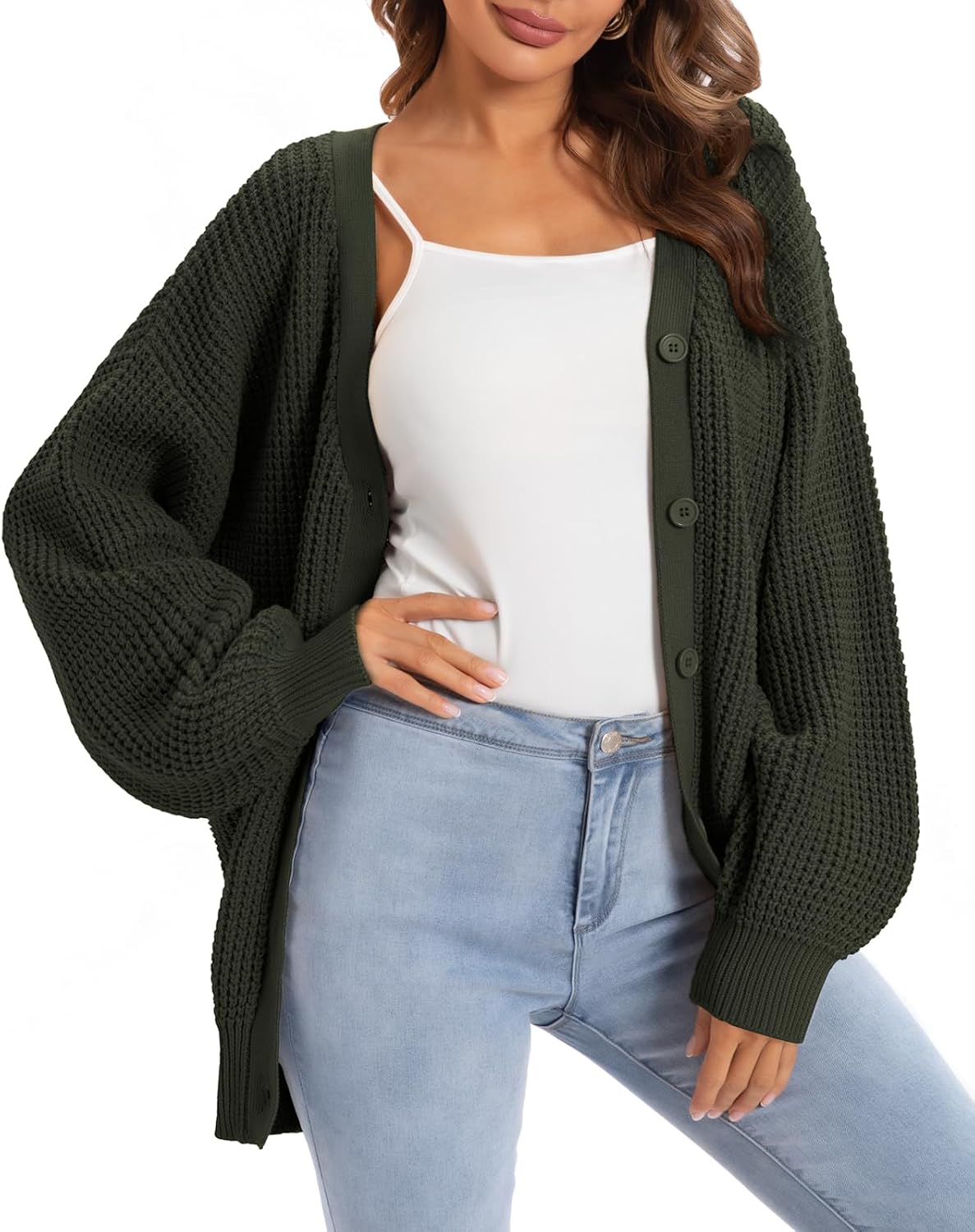 Women's Oversized 100% Cotton Cardigan Sweater | Button Down Open Front Knit Outerwear Layering Casual Everyday Office