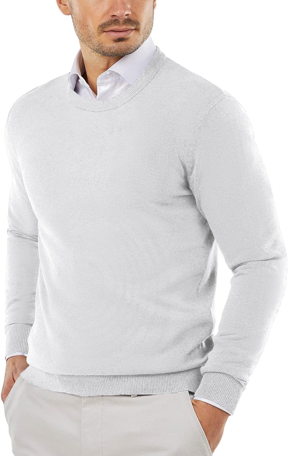 Men's Crewneck Sweaters Long Sleeve Dress Knit Sweater Lightweight Slim Fit Pullover Sweaters
