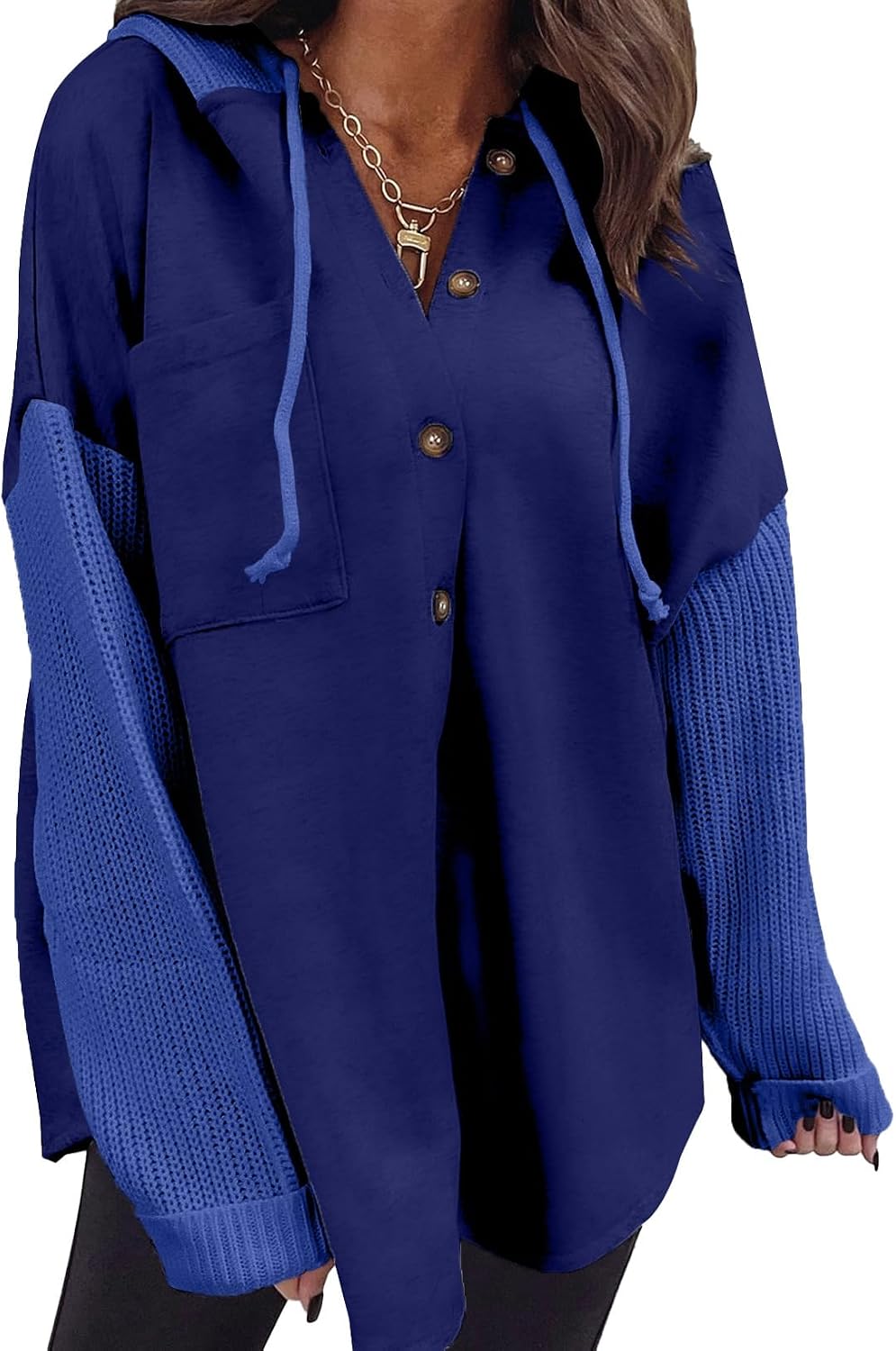 Women Oversized Hooded Sweatshirt Loose Fit Casual Button Hoodies with Pocket 2026