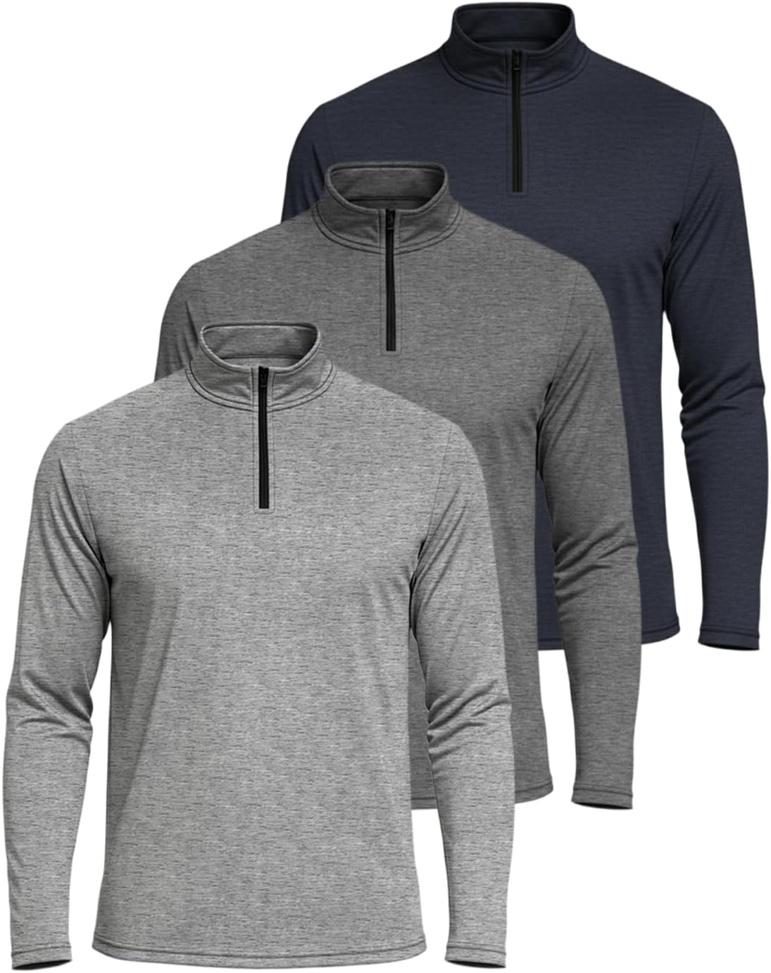 3 Pack: Men's Dry-Fit Active Quarter Zip Long Sleeve Athletic Performance Pullover (Available in Big & Tall)