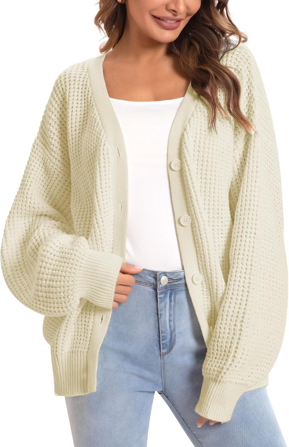 Women's Oversized 100% Cotton Cardigan Sweater | Button Down Open Front Knit Outerwear Layering Casual Everyday Office