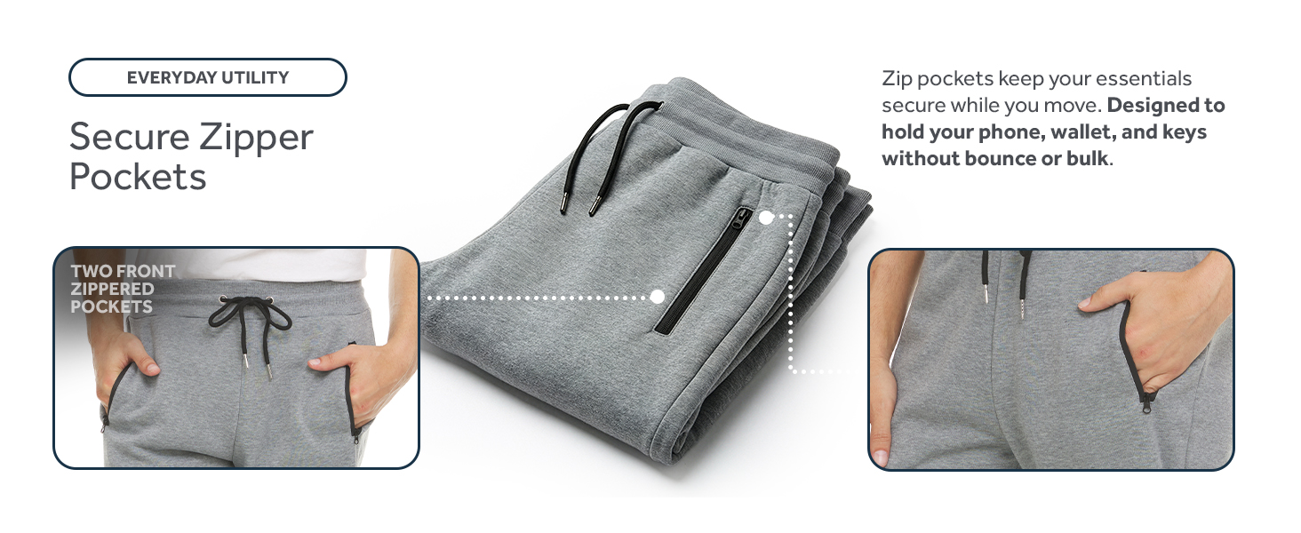 Pure Champ, Men&amp;#39;s Fleece Joggers. Secure zipper pockets designed to hold your belongings