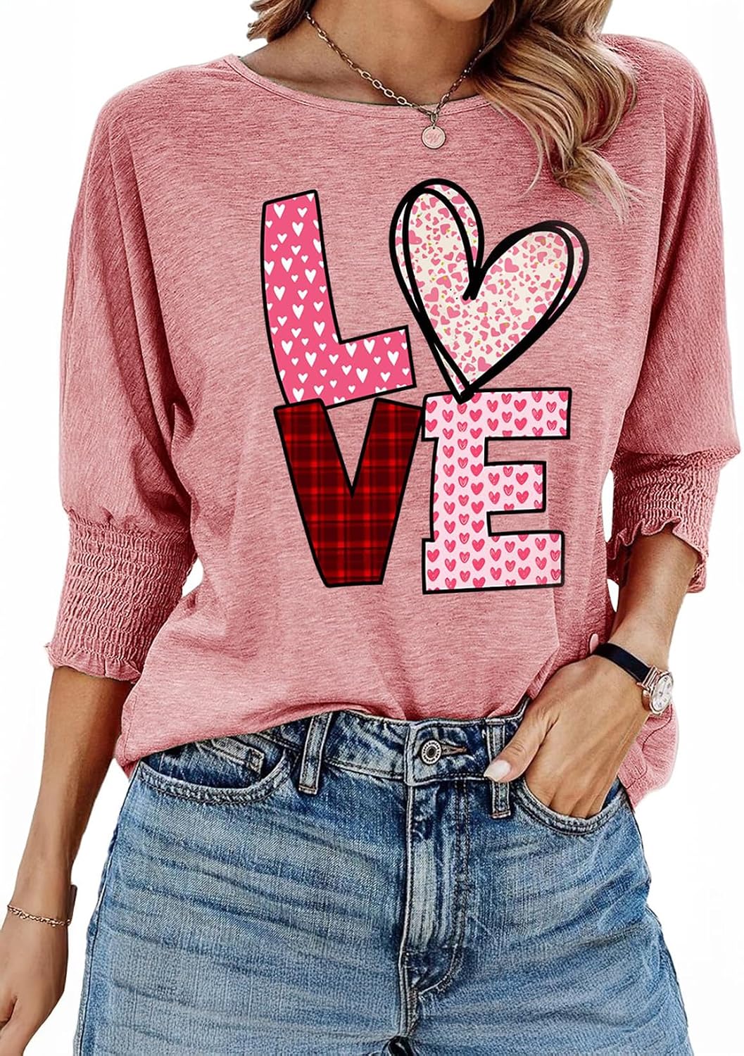 Women's 2026 Fashion Tops 3/4 Sleeve T-Shirts Cute Crewneck Basic Business Tees Blouses