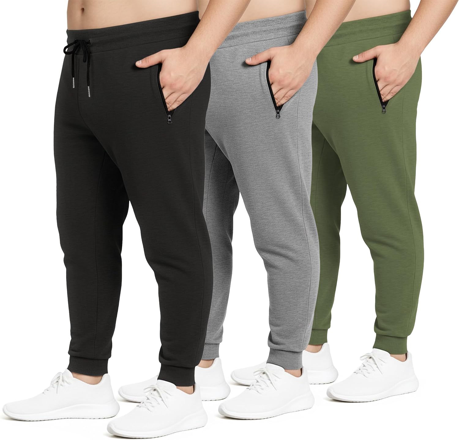  Mens Sweatpants 3 Pack Fleece Active Athletic Workout Jogger Sweatpants for Men with Zipper Pocket Size S-3XL