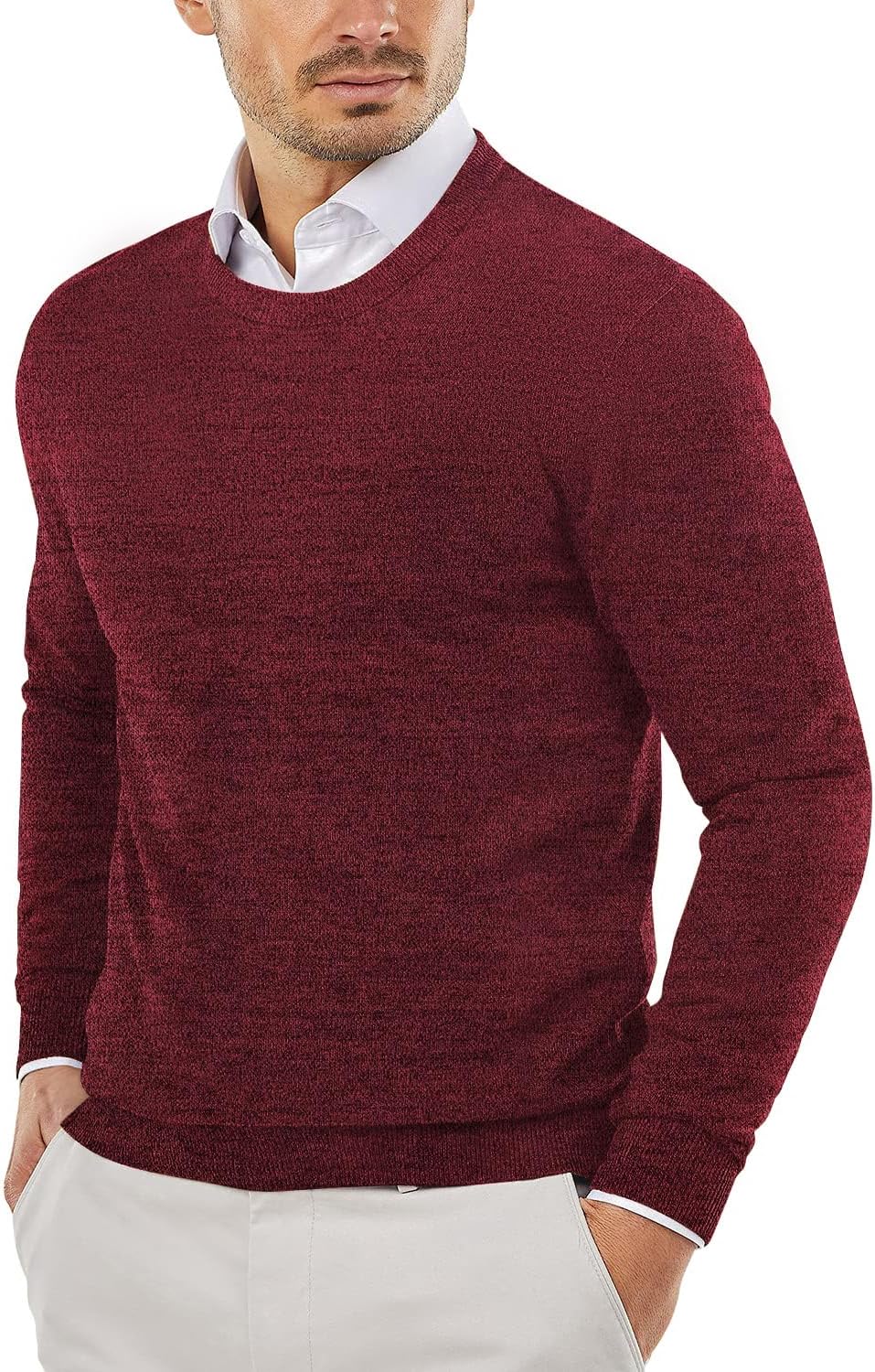 Men's Crewneck Sweaters Long Sleeve Dress Knit Sweater Lightweight Slim Fit Pullover Sweaters