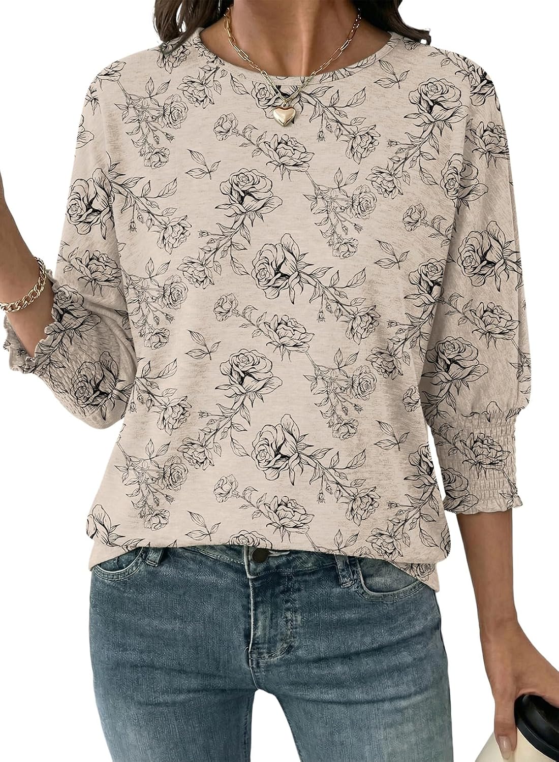 Women's 2026 Fashion Tops 3/4 Sleeve T-Shirts Cute Crewneck Basic Business Tees Blouses