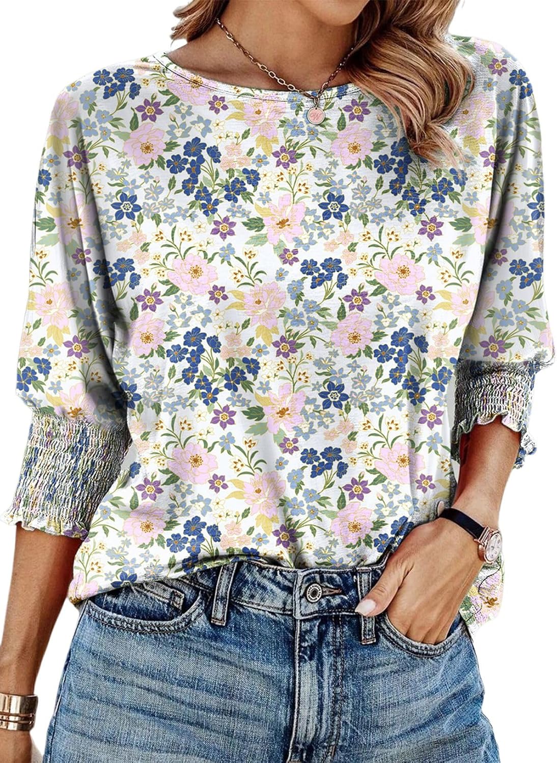 Women's 2026 Fashion Tops 3/4 Sleeve T-Shirts Cute Crewneck Basic Business Tees Blouses
