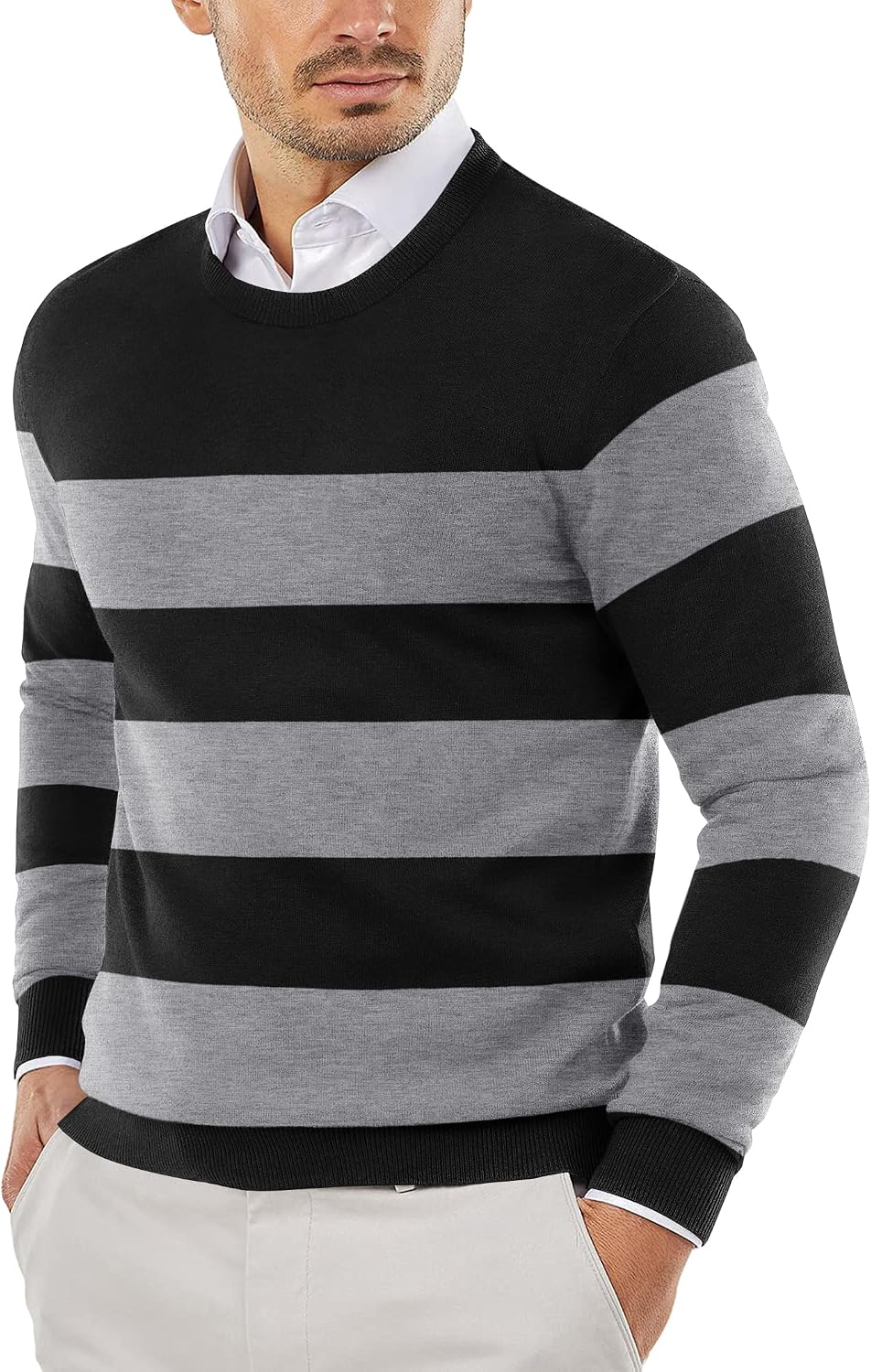 Men's Crewneck Sweaters Long Sleeve Dress Knit Sweater Lightweight Slim Fit Pullover Sweaters