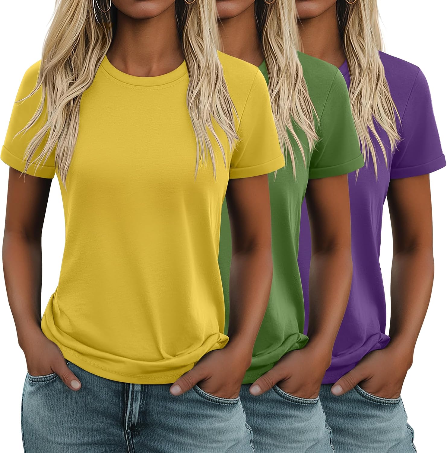 3 Pack Women's Cotton T Shirts Casual Short Sleeve Tunic Tops Crewneck Summer Loose Fit Plain Basic Tee