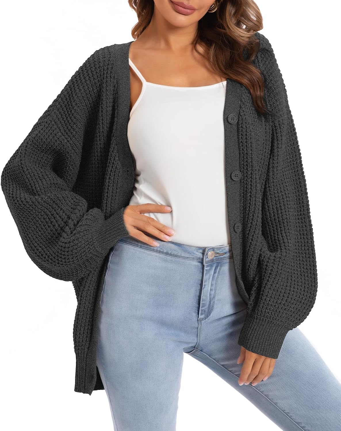 Women's Oversized 100% Cotton Cardigan Sweater | Button Down Open Front Knit Outerwear Layering Casual Everyday Office