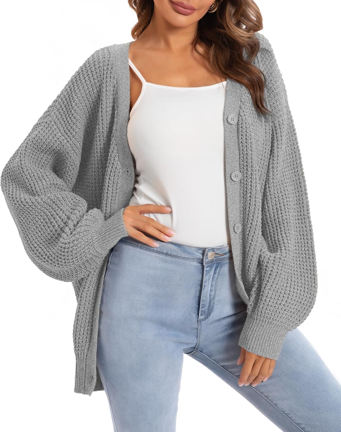 Women's Oversized 100% Cotton Cardigan Sweater | Button Down Open Front Knit Outerwear Layering Casual Everyday Office