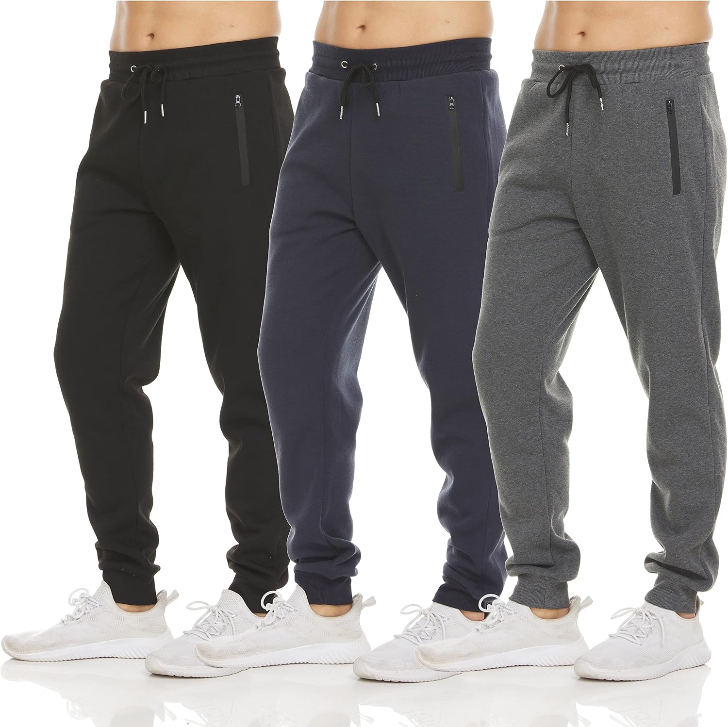  Mens Sweatpants 3 Pack Fleece Active Athletic Workout Jogger Sweatpants for Men with Zipper Pocket Size S-3XL