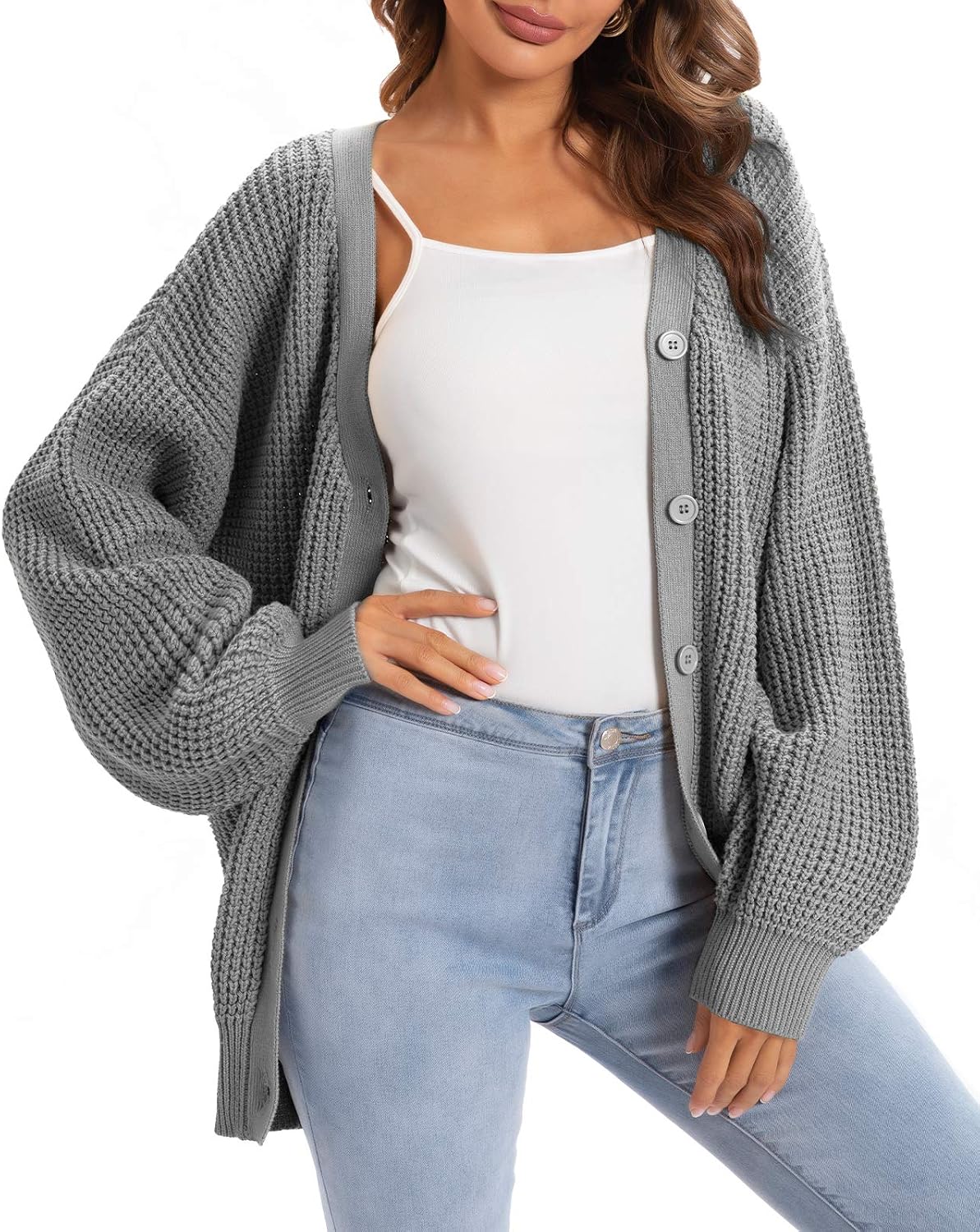 Women's Oversized 100% Cotton Cardigan Sweater | Button Down Open Front Knit Outerwear Layering Casual Everyday Office