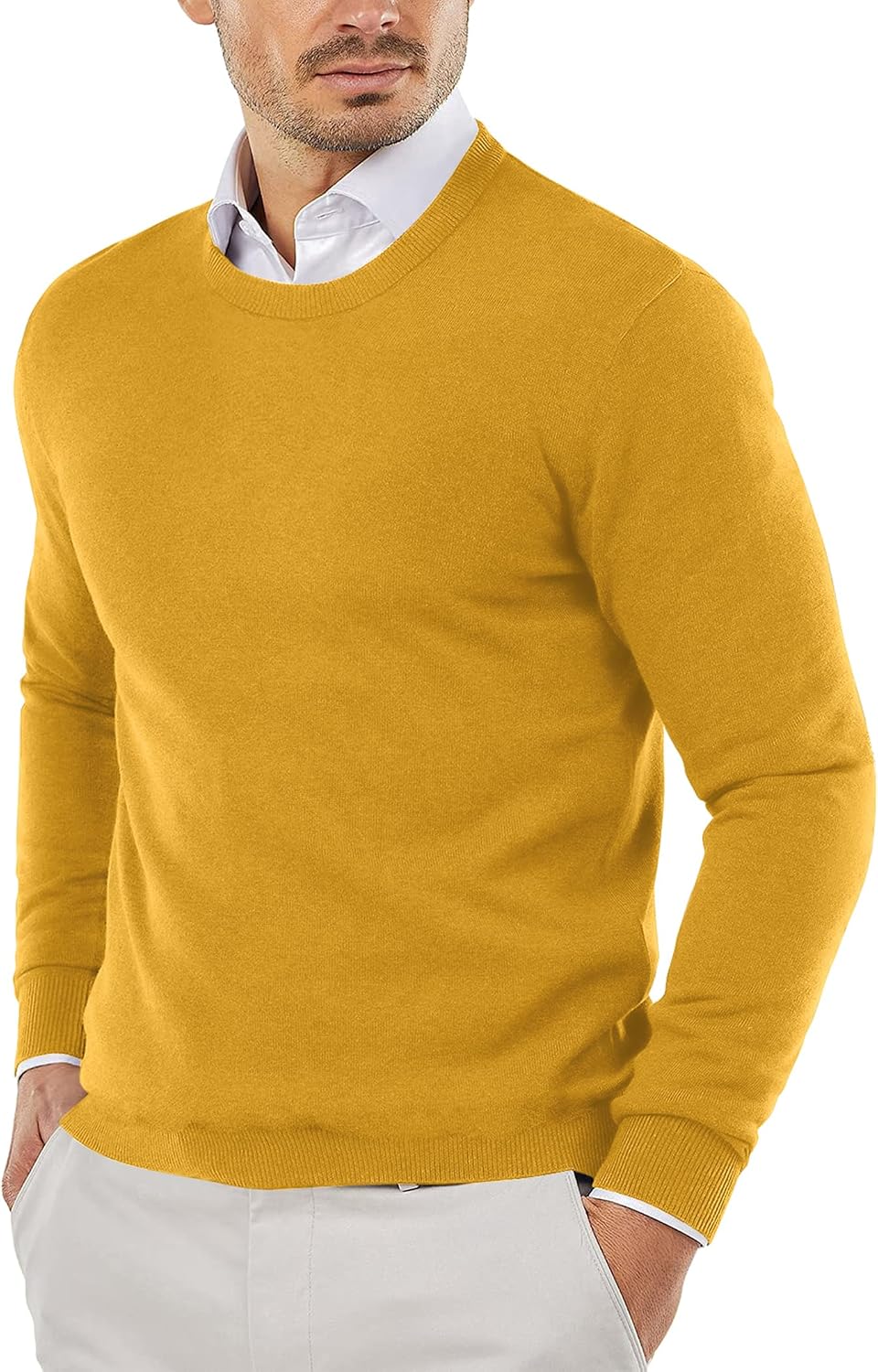 Men's Crewneck Sweaters Long Sleeve Dress Knit Sweater Lightweight Slim Fit Pullover Sweaters