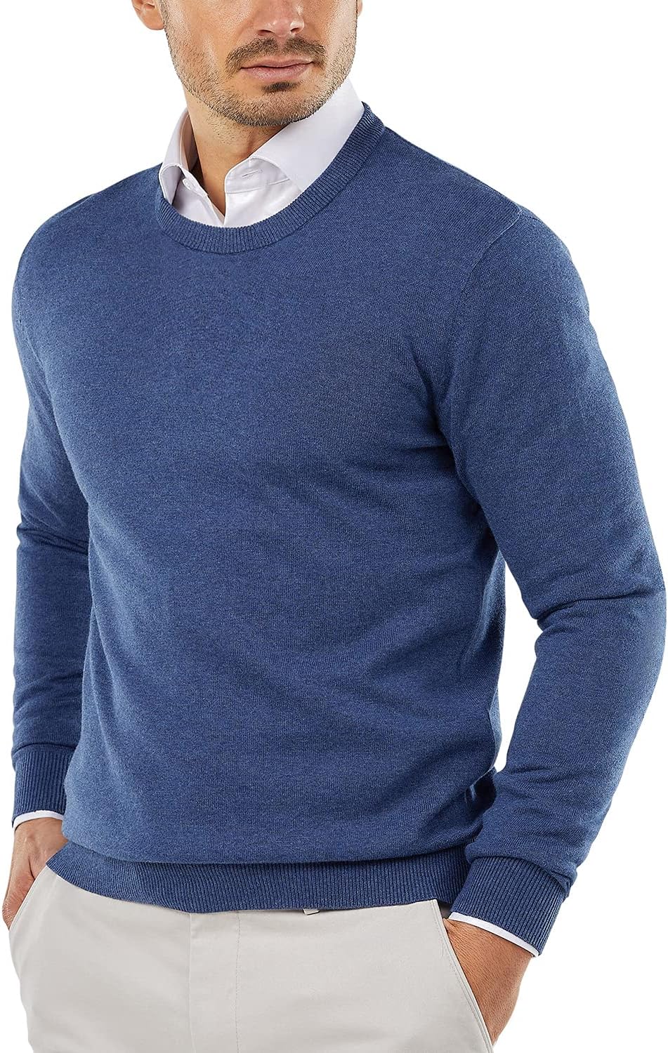 Men's Crewneck Sweaters Long Sleeve Dress Knit Sweater Lightweight Slim Fit Pullover Sweaters