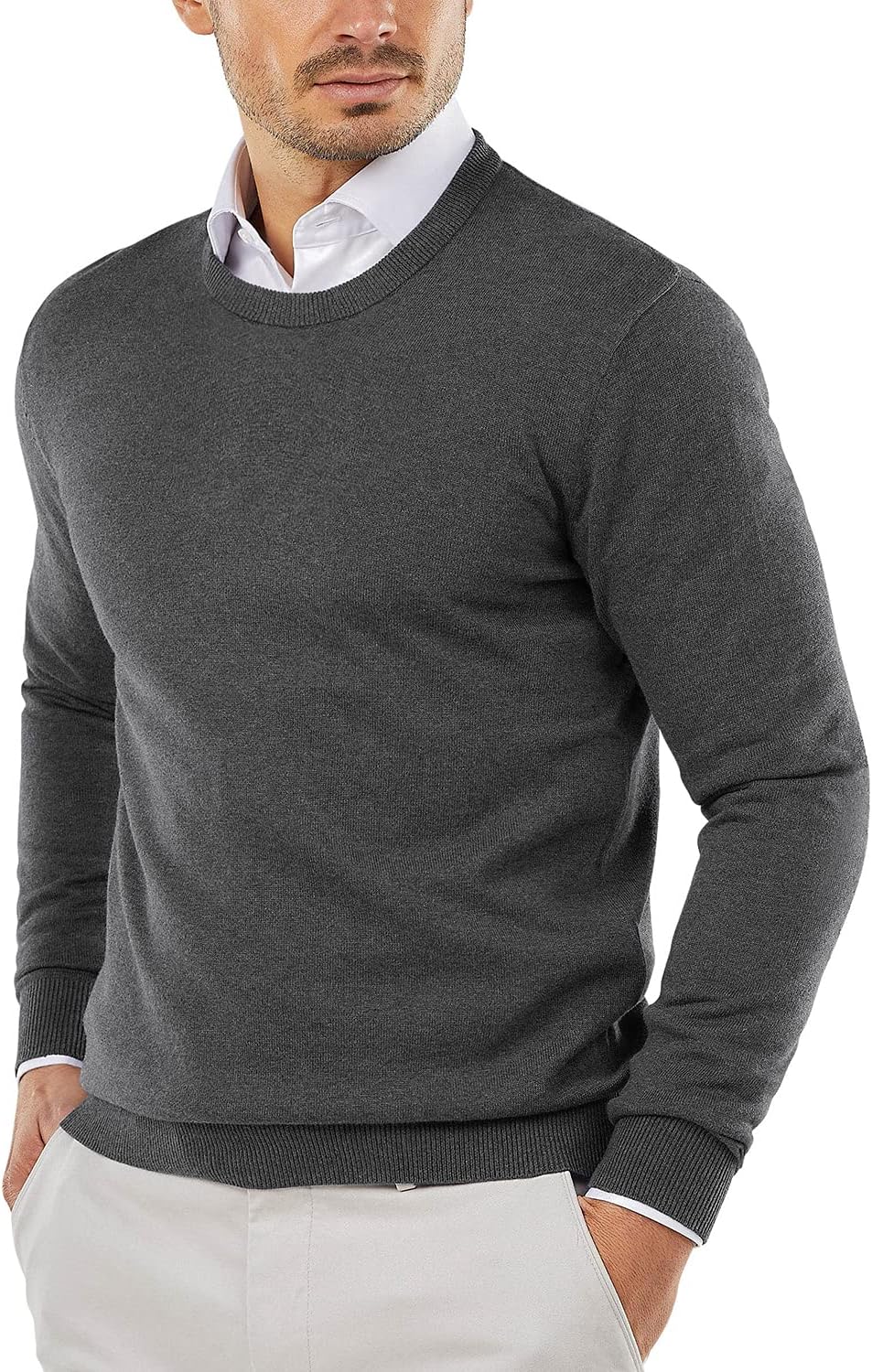 Men's Crewneck Sweaters Long Sleeve Dress Knit Sweater Lightweight Slim Fit Pullover Sweaters