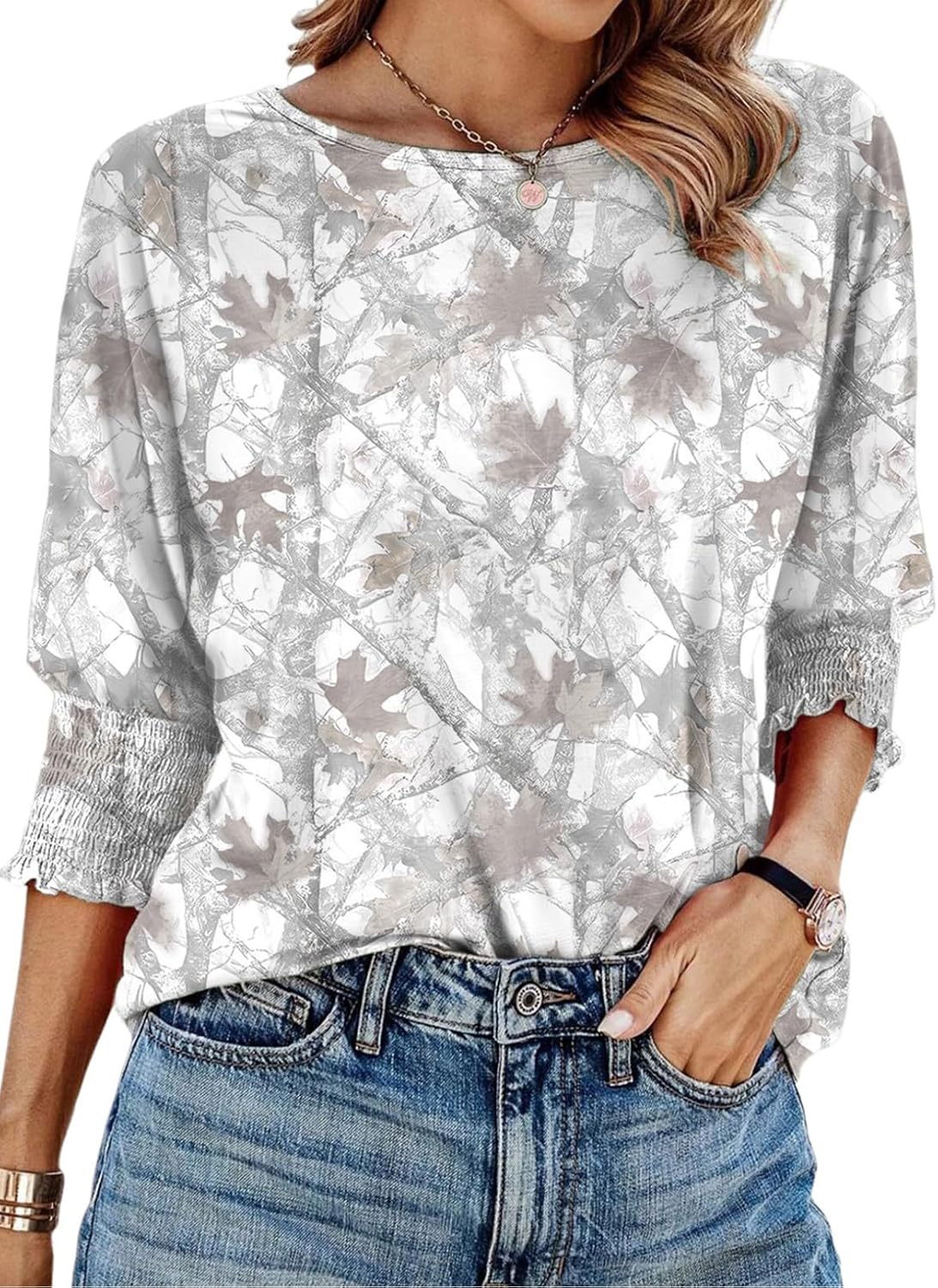 Women's 2026 Fashion Tops 3/4 Sleeve T-Shirts Cute Crewneck Basic Business Tees Blouses