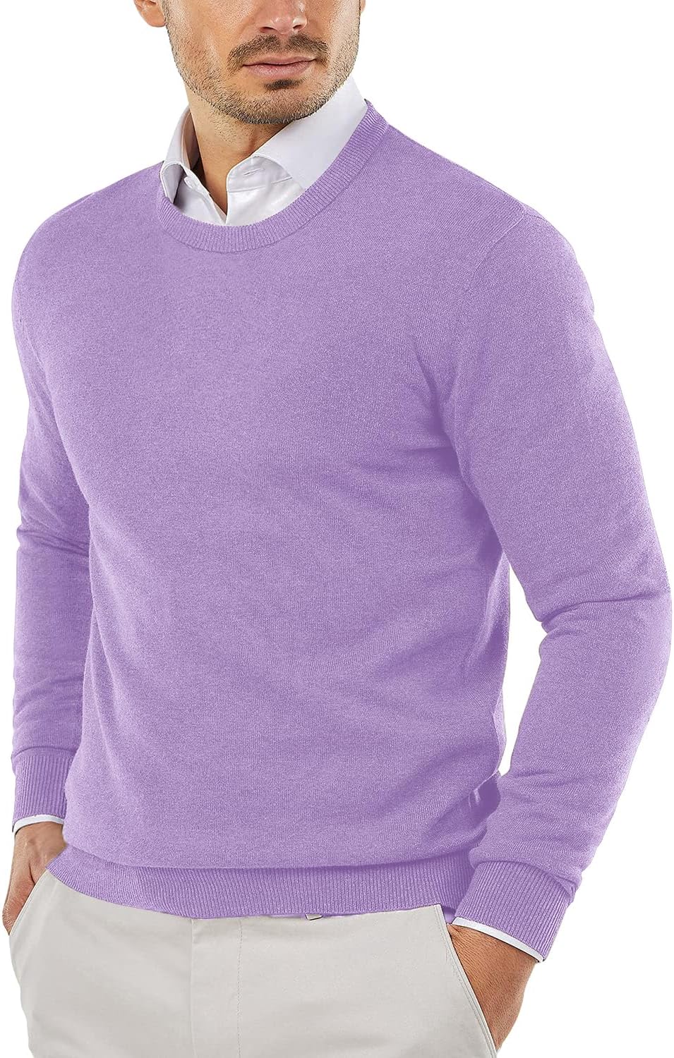 Men's Crewneck Sweaters Long Sleeve Dress Knit Sweater Lightweight Slim Fit Pullover Sweaters