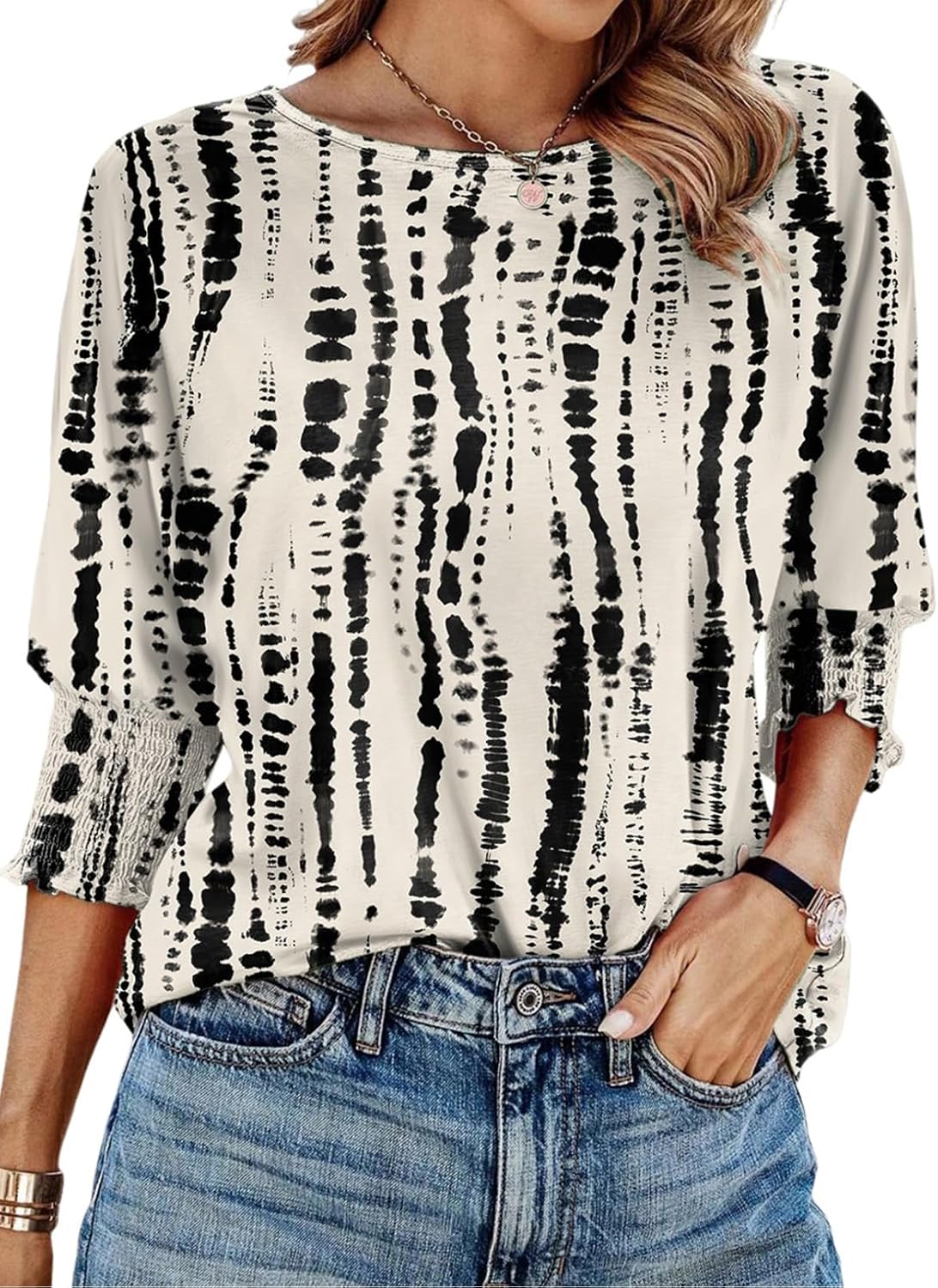 Women's 2026 Fashion Tops 3/4 Sleeve T-Shirts Cute Crewneck Basic Business Tees Blouses