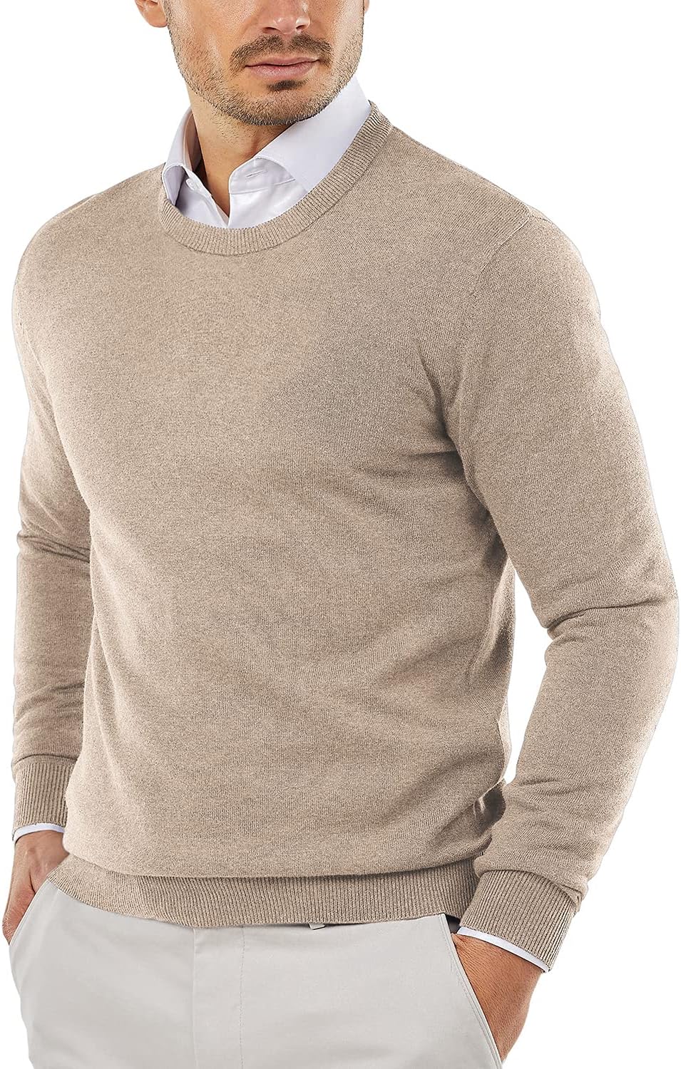 Men's Crewneck Sweaters Long Sleeve Dress Knit Sweater Lightweight Slim Fit Pullover Sweaters