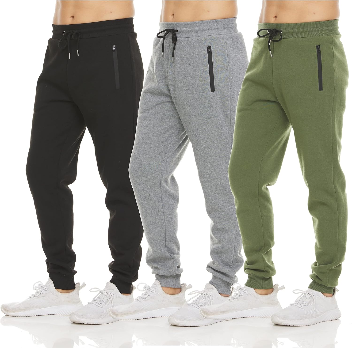  Mens Sweatpants 3 Pack Fleece Active Athletic Workout Jogger Sweatpants for Men with Zipper Pocket Size S-3XL