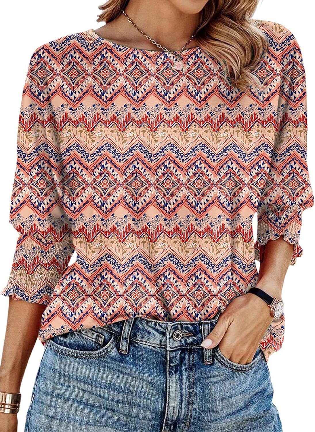 Women's 2026 Fashion Tops 3/4 Sleeve T-Shirts Cute Crewneck Basic Business Tees Blouses