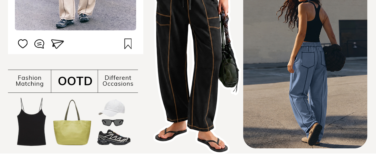 Womens Baggy Barrel Sweatpants Wide Leg Drawstring Lounge Sweat Pants