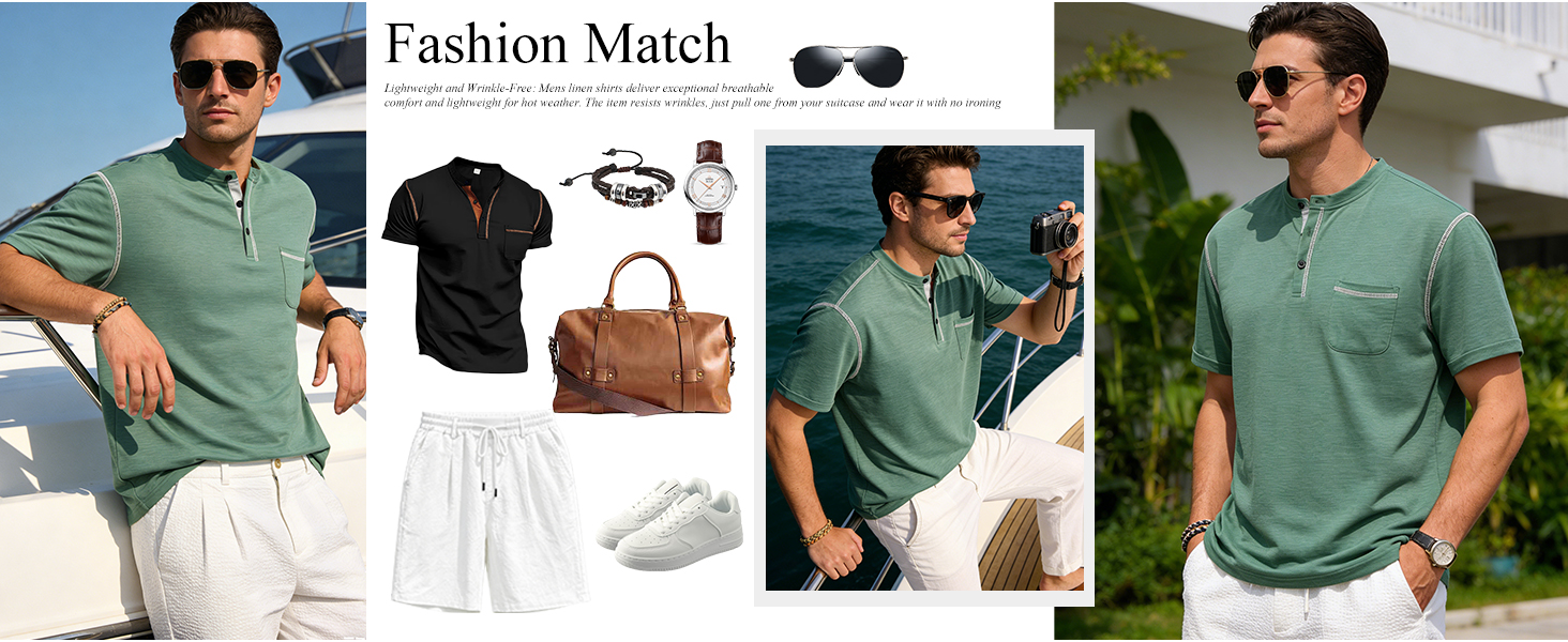 Mens Henley Shirt Short Sleeve T-Shirt Casual Pullover Summer Lightweight Tee Shirts with Button