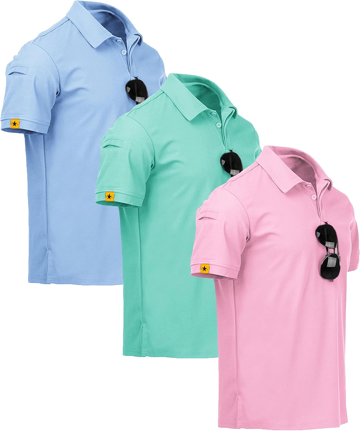 3 Pack Mens Polo Shirt Short Sleeve Sports Performance Business Casual Golf Shirts for Men Collared Tactical T-Shirts