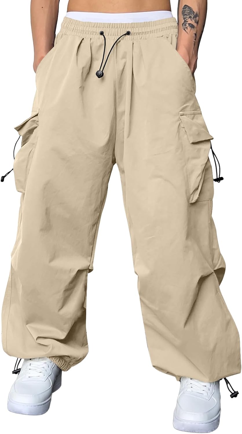 Men's Baggy Cargo Pants Trendy Casual Parachute Pant Loose Fit Harem Joggers with Pockets for Streetwear